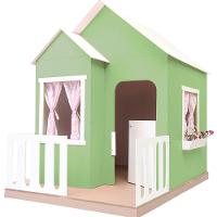 Casinha De Brinquedo Artesanal Janela Lateral Versátil Com Cortinas Mdf Verde/branco L12 - Criança Feliz - 2