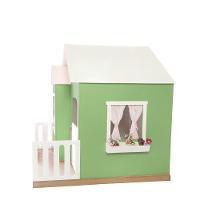 Casinha De Brinquedo Artesanal Janela Lateral Versátil Com Cortinas Mdf Verde/branco L12 - Criança Feliz - 7