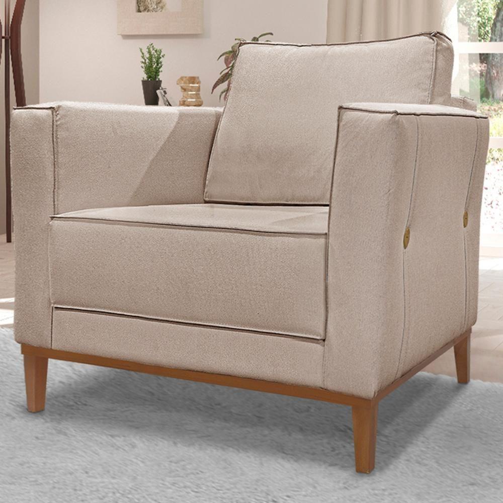 Kit 2 Poltronas Decorativas Balli Pes Madeira Linho Areia Ezz Areia - 9