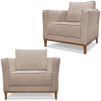 Kit 2 Poltronas Decorativas Balli Pes Madeira Linho Areia Ezz Areia - 1