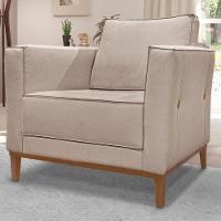 Kit 2 Poltronas Decorativas Balli Pes Madeira Linho Areia Ezz Areia - 9