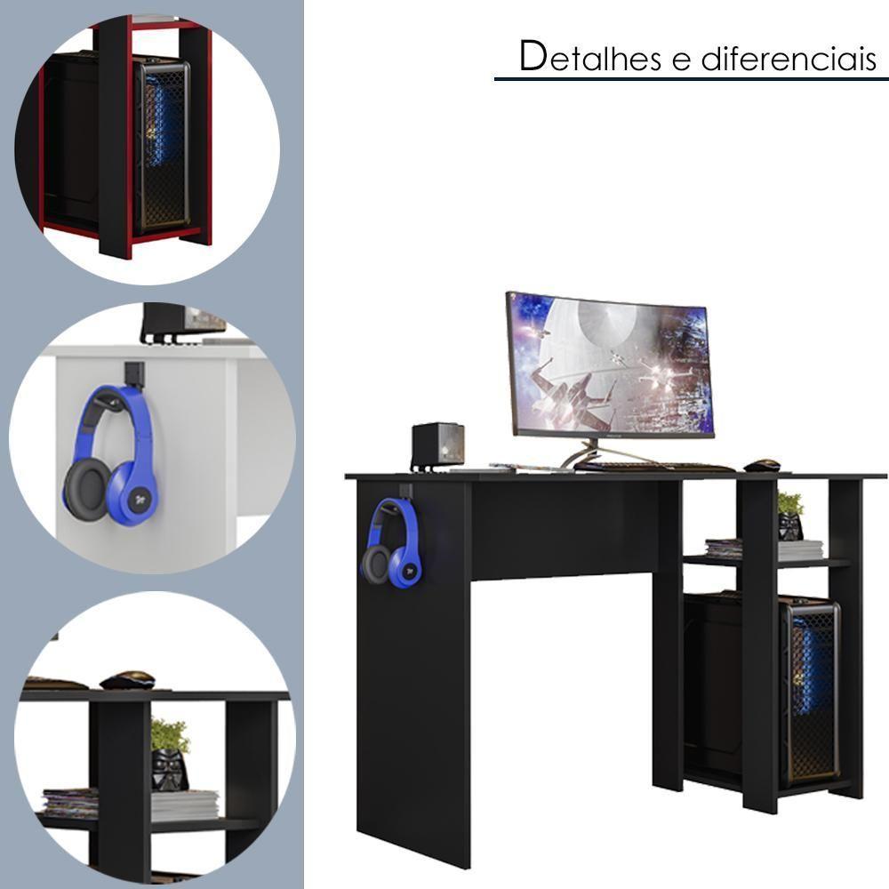Mesa Gamer Para Computador 5050 Preto Fosco Plla Preto Fosco - 3