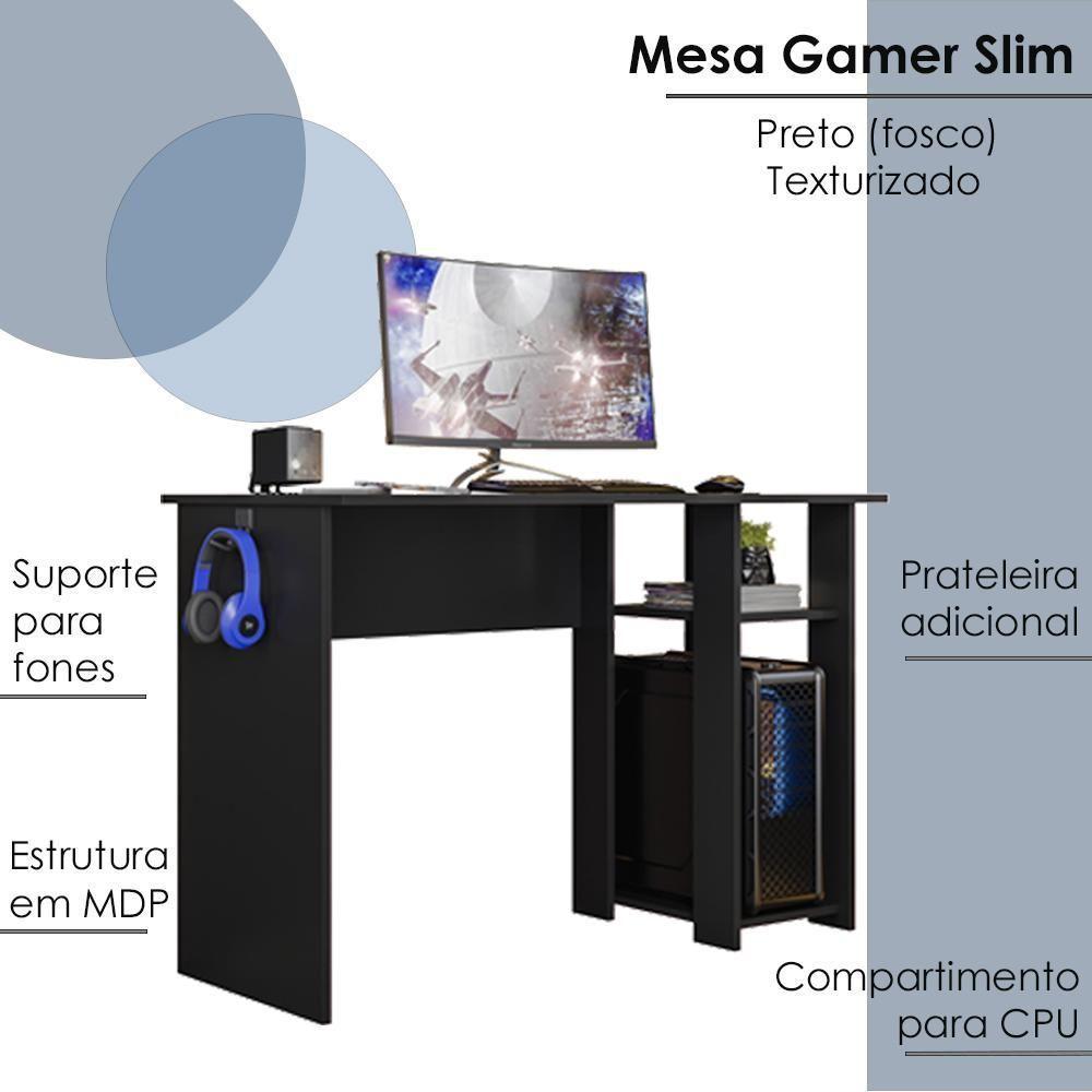 Mesa Gamer Para Computador 5050 Preto Fosco Plla Preto Fosco - 4