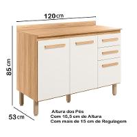 Balcao 03 Pt 120cm Com Tampo 16988 Freijo Off White Cristal Nicioli - 5