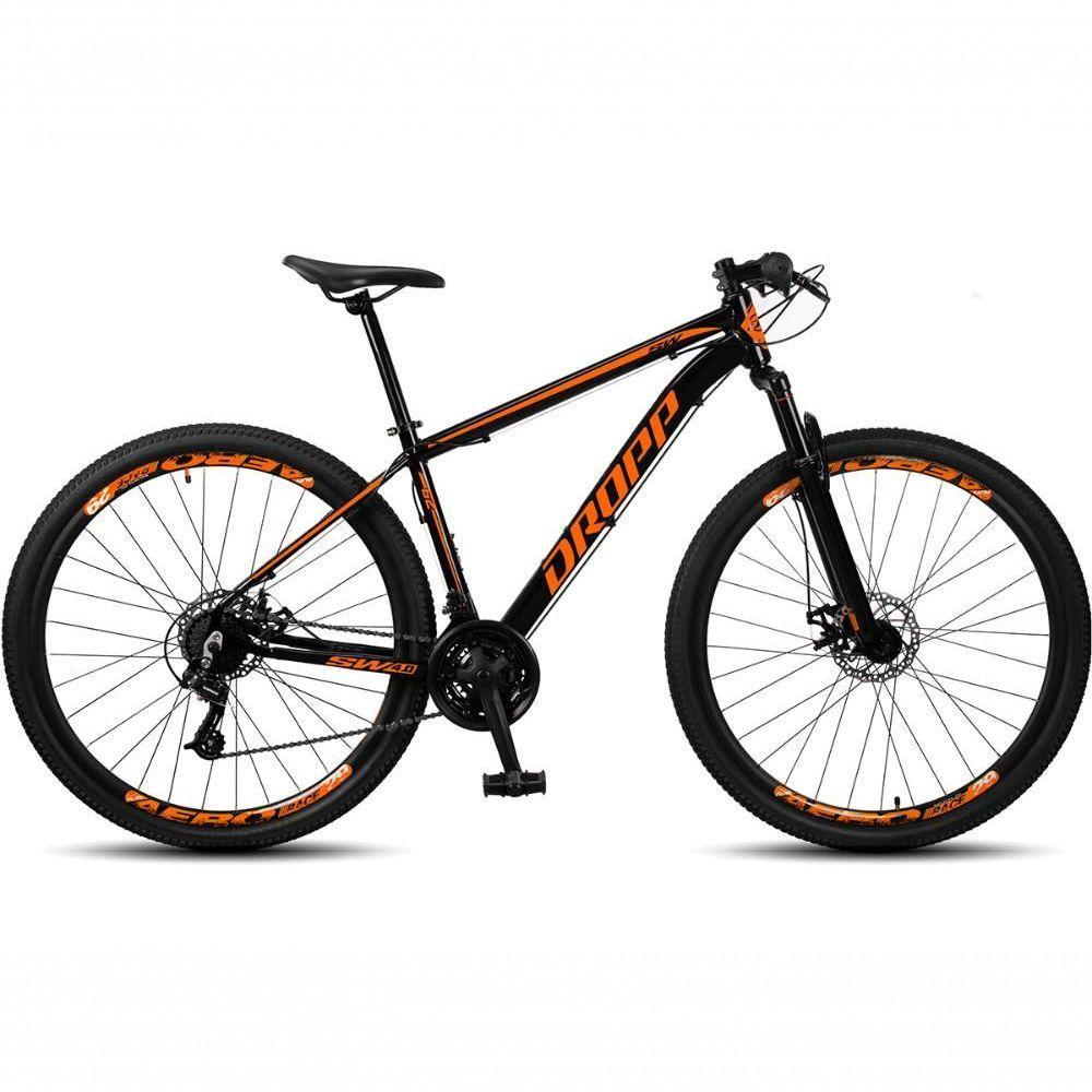 Bicicleta Aro 29 Dropp SW 24 Velocidades Quadro 21 Alumínio MTB Câmbio Shimano Suspensão 100 mm Preto e Laranja - 1