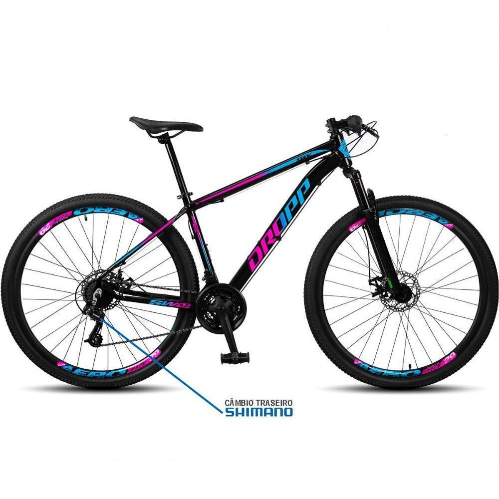 Bicicleta Aro 29 Dropp Sw 24 Vel Câmbio Shimano Quadro Alumínio Mtb Azul+rosa 17 Azul+rosa - 2