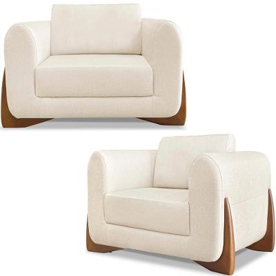 Kit 2 Poltronas Jolie 1 Lugar Pes Boomerang Linho Multicolorido Natural Milani Movelaria