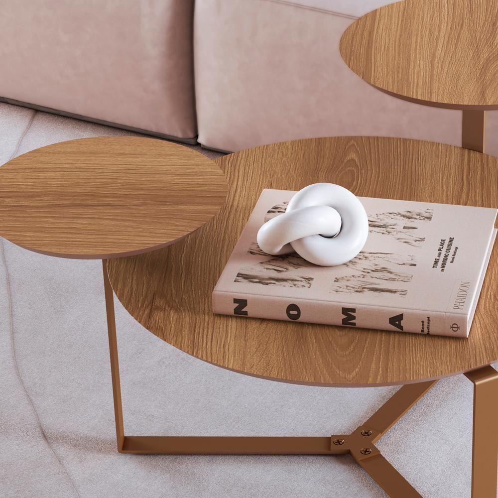 Mesa Centro 03 Tampos Chanfrada Pe Metal Dourado Hanover Artesano Hanover Dourado - 2