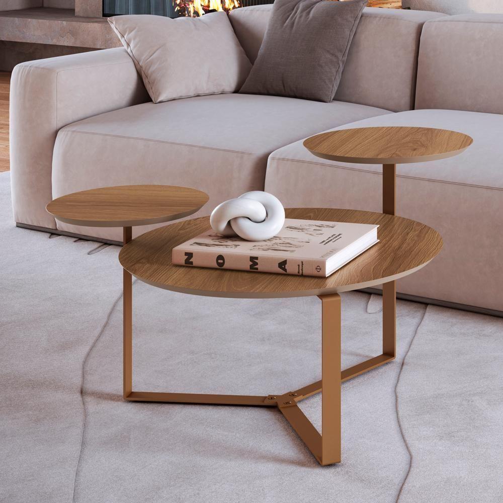 Mesa Centro 03 Tampos Chanfrada Pe Metal Dourado Hanover Artesano Hanover Dourado - 6