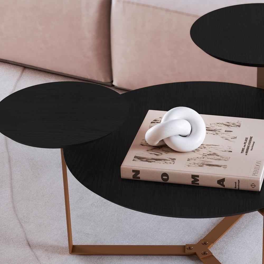 Mesa Centro 03 Tampos Chanfrada Pe Metal Dourado Nero Artesano Nero Dourado - 2