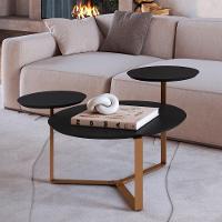 Mesa Centro 03 Tampos Chanfrada Pe Metal Dourado Nero Artesano Nero Dourado - 6