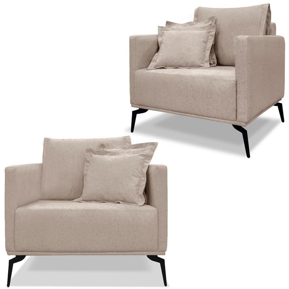 Kit 2 Poltronas Sala De Estar Liv Pes Aço Linho Areia Ezz Areia - 1