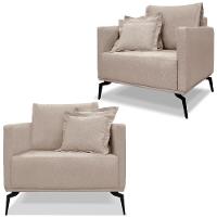 Kit 2 Poltronas Sala De Estar Liv Pes Aço Linho Areia Ezz Areia - 1