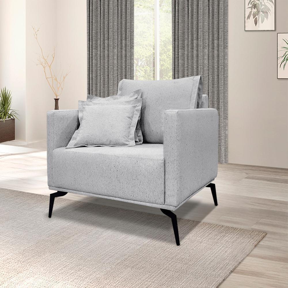 Kit 2 Poltronas Sala De Estar Liv Pes Aço Linho Grigio Ezz Grigio - 6