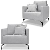 Kit 2 Poltronas Sala De Estar Liv Pes Aço Linho Grigio Ezz Grigio - 1