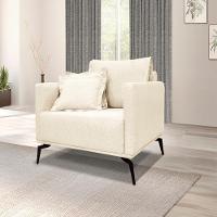 Kit 2 Poltronas Sala De Estar Liv Pes Aço Linho Perola Ezz Perola - 6