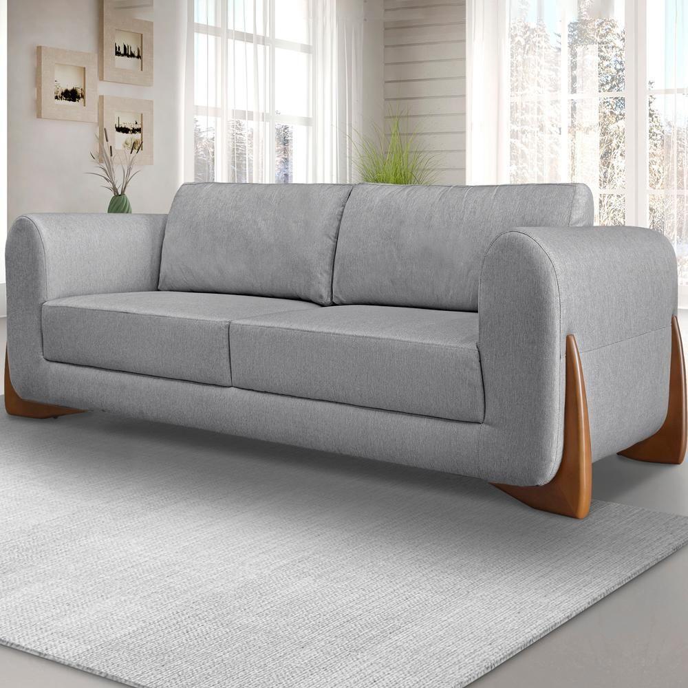 Sofa Jolie 3 Lugares 200cm Pes Boomerang Linho 213 Cinza Ezz Cinza - 9