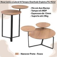 Kit Mesa Centro E Lateral Chanfrada Pes Metal Preto Hanover Artesano Hanover Preto - 5
