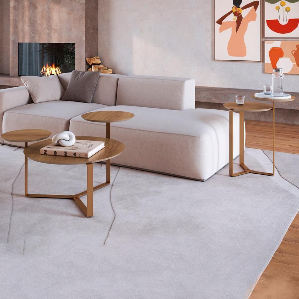 Kit Mesa Centro E Lateral Chanfrada Pes Metal Dourado Hanover Artesano Hanover Dourado - 1