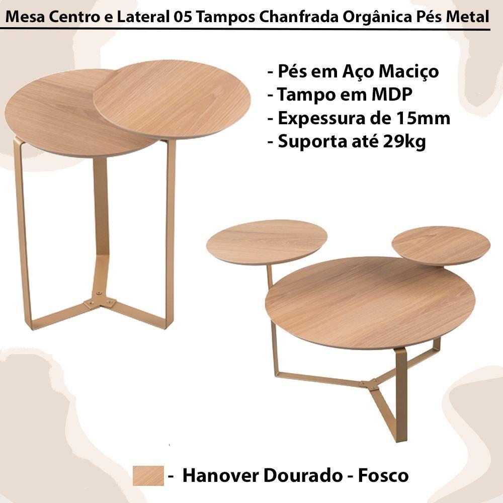Kit Mesa Centro E Lateral Chanfrada Pes Metal Dourado Hanover Artesano Hanover Dourado - 5