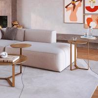 Kit Mesa Centro E Lateral Chanfrada Pes Metal Dourado Hanover Artesano Hanover Dourado - 2