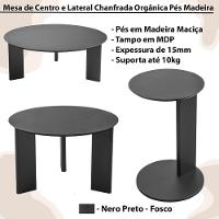 Kit Mesa De Centro E Lateral Chanfrada Pes Madeira Nero Preto Artesano Nero Preto - 6