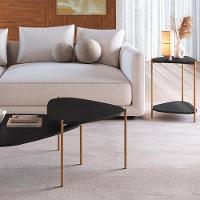 Kit Mesa De Centro E Lateral Organica Pes Metal Dourado Nero Artesano Nero Dourado - 2