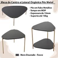 Kit Mesa De Centro E Lateral Organica Pes Metal Dourado Nero Artesano Nero Dourado - 6
