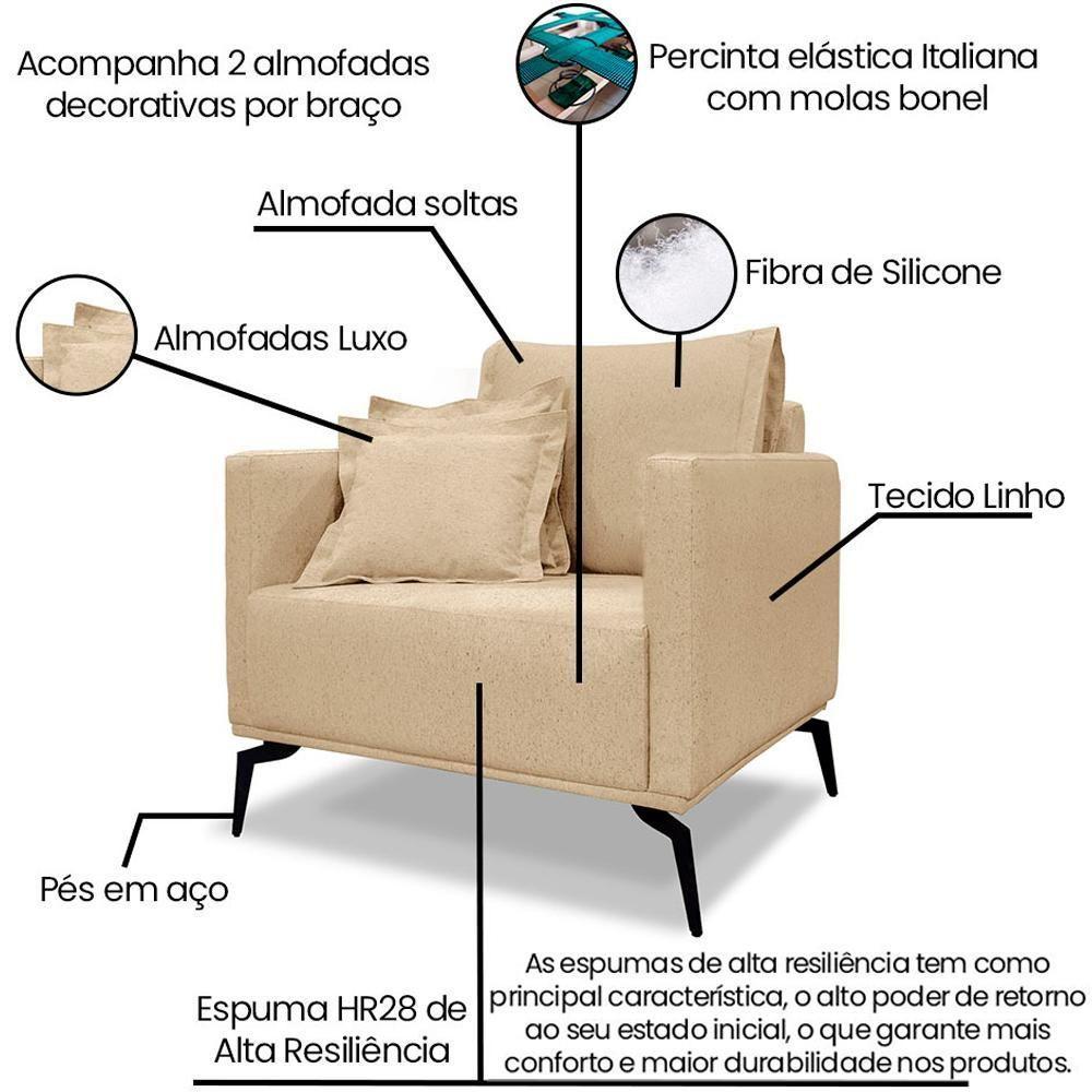 Kit 2 Poltronas Sala De Estar Liv Pes Aço Linho Dourado Ezz Dourado - 8