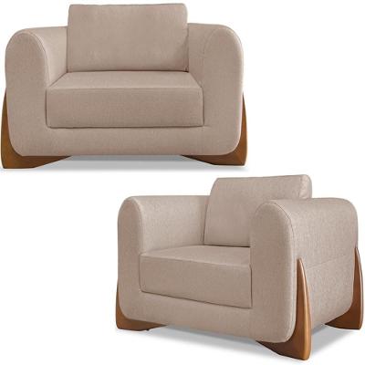 Kit 2 Poltronas Jolie 1 Lugar Pes Boomerang Linho Bege Multicolorido Milani Movelaria