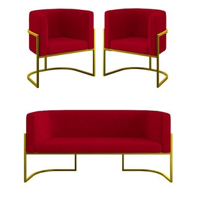 Kit 2 Poltronas Sofá 2 Lugares Para Recepção Suede Vermelho Balaqui Decor