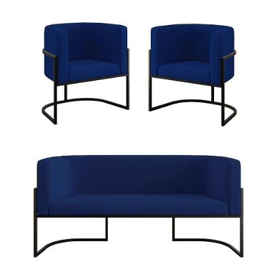 Kit 2 Poltronas Sofá 2 Lugares Para Recepção Balaqui azul Marinho