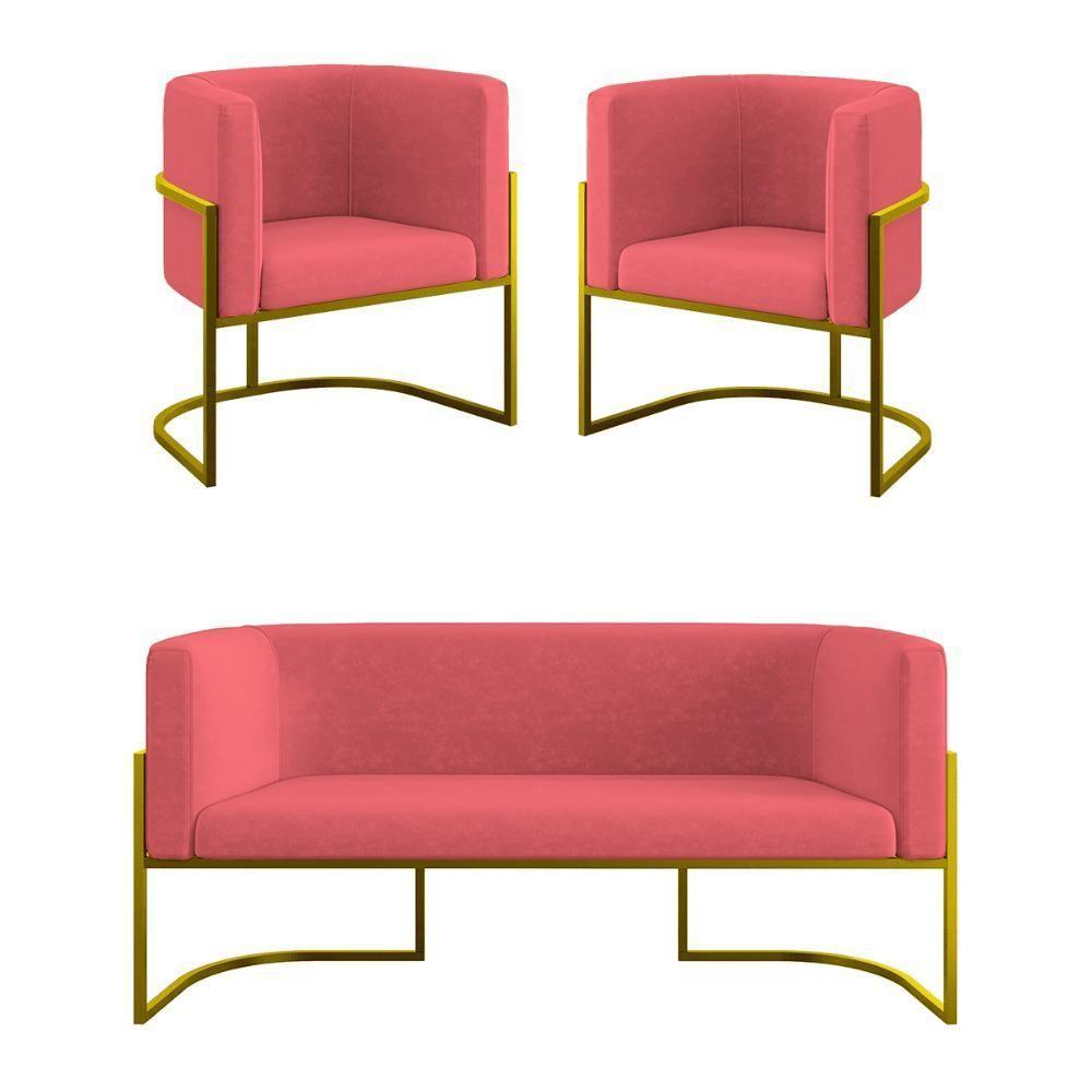 Kit 2 Poltronas Sofá 2 Lugares Para Recepção Balaqui Rosa - 1