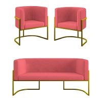Kit 2 Poltronas Sofá 2 Lugares Para Recepção Balaqui Rosa - 1
