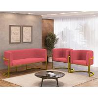 Kit 2 Poltronas Sofá 2 Lugares Para Recepção Balaqui Rosa - 6