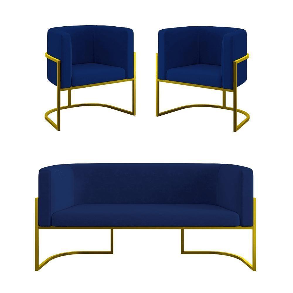 Kit 2 Poltronas Sofá 2 Lugares Para Recepção Balaqui Azul Marinho - 1