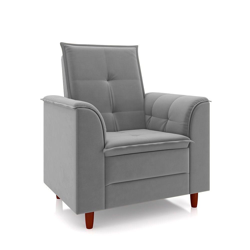 Poltrona De Amamentação Quarto De Bebê Gracy Com Puff Pés Palito Veludo Cinza G85 - Gran Belo - 3