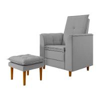 Poltrona De Amamentação Quarto De Bebê Gracy Com Puff Pés Palito Veludo Cinza G85 - Gran Belo - 1