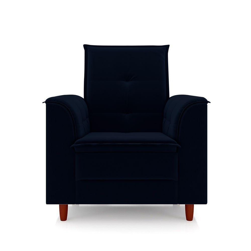 Poltrona De Amamentação Quarto De Bebê Gracy Com Puff Pés Palito Veludo Azul Marinho G85 - Gran Belo - 2