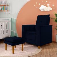 Poltrona De Amamentação Quarto De Bebê Gracy Com Puff Pés Palito Veludo Azul Marinho G85 - Gran Belo - 7