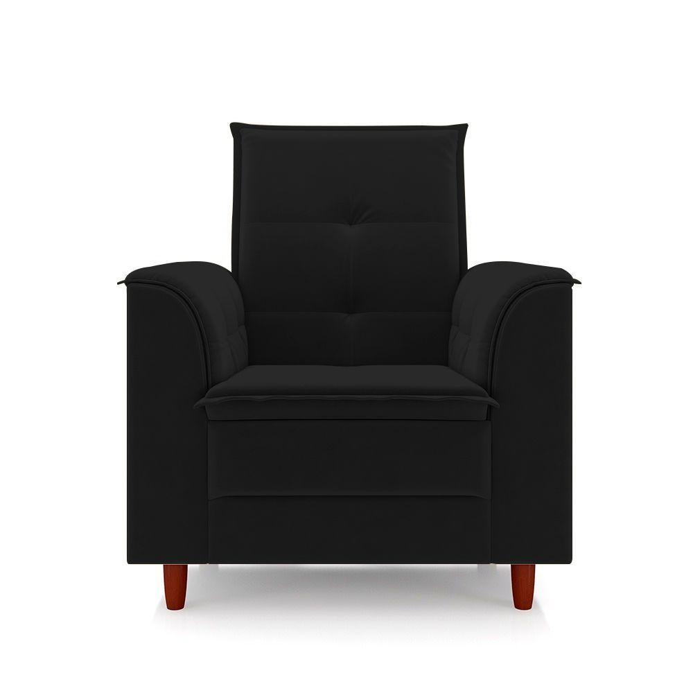 Poltrona De Amamentação Quarto De Bebê Gracy Com Puff Pés Palito Veludo Preto G85 - Gran Belo - 2