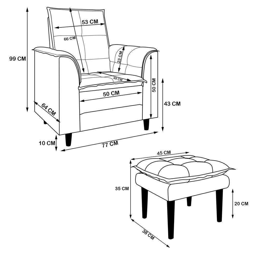 Poltrona De Amamentação Quarto De Bebê Gracy Com Puff Pés Palito Veludo Preto G85 - Gran Belo - 8