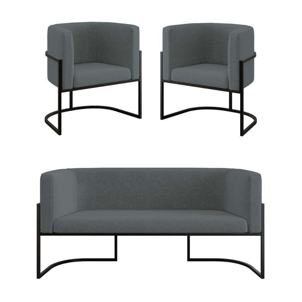 Kit 2 Poltronas Sofá 2 Lugares Para Recepção Balaqui Cinza - 1