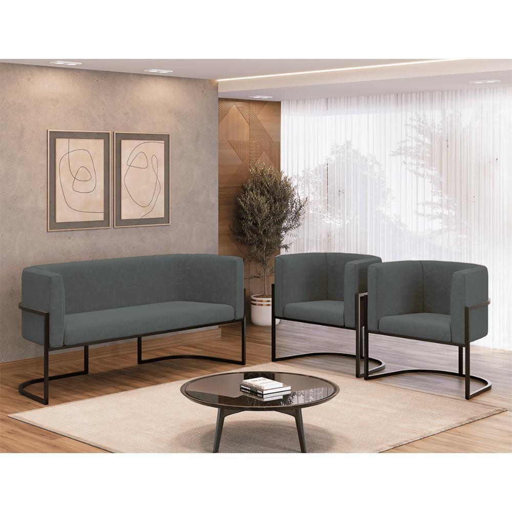 Kit 2 Poltronas Sofá 2 Lugares Para Recepção Balaqui Cinza - 7