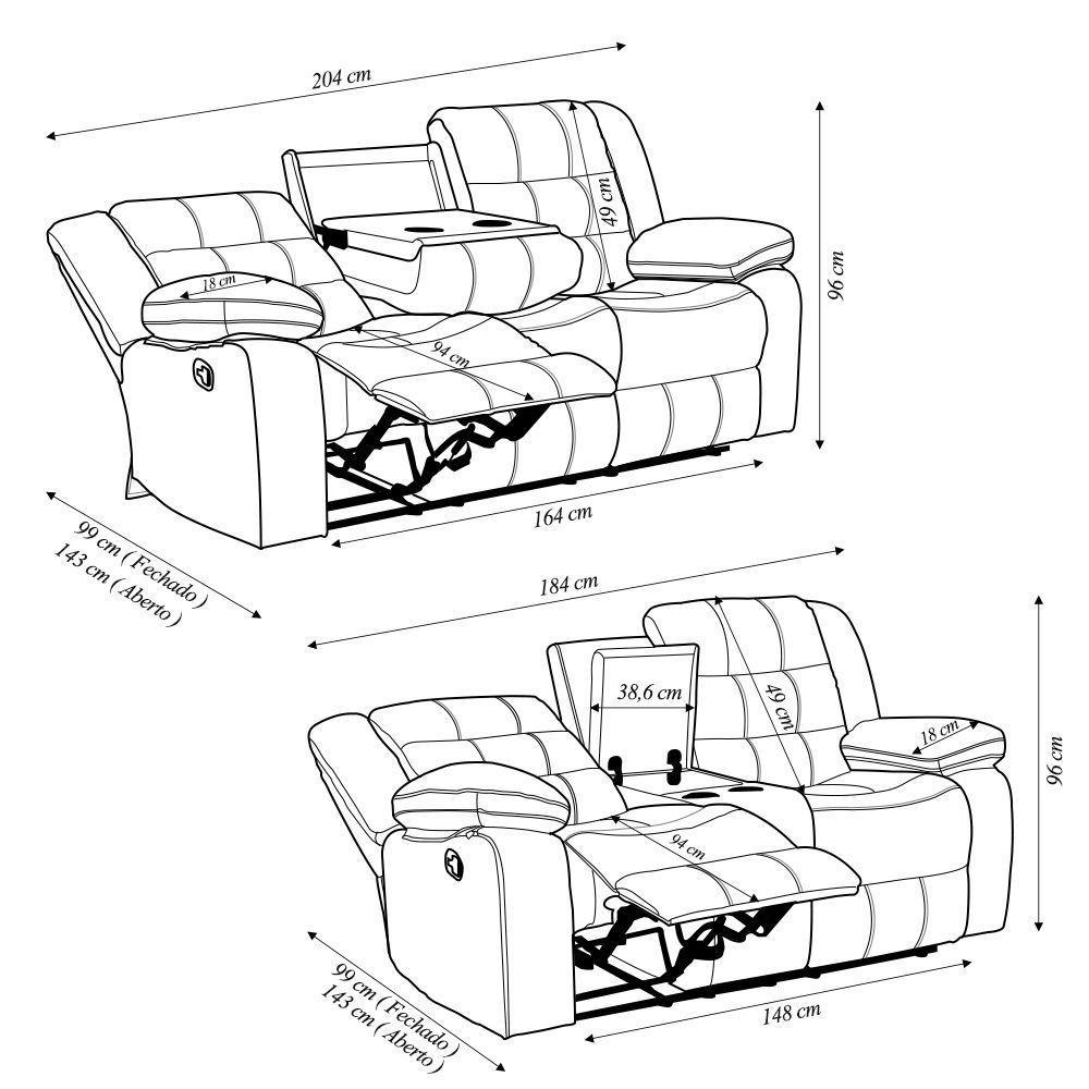 Conjunto Poltronas Sala De Cinema 2 E 3 Lugares Oscar Com Massagem/aquecimento Pu Preto G31 - Laura Lar - 6