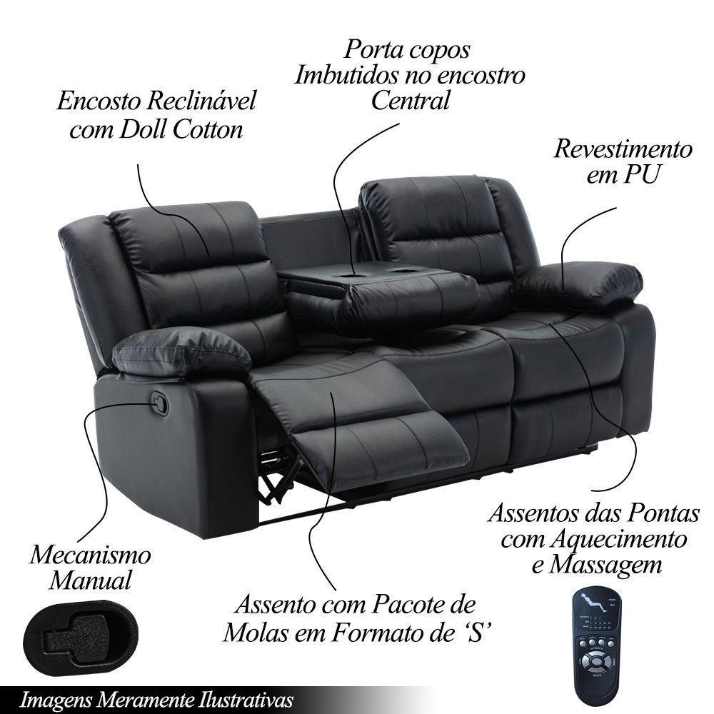 Conjunto Poltronas Sala De Cinema 2 E 3 Lugares Oscar Com Massagem/aquecimento Pu Preto G31 - Laura Lar - 8