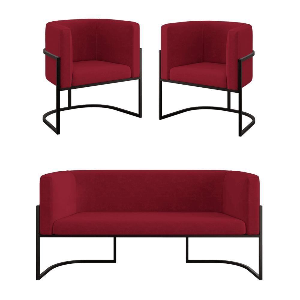 Kit 2 Poltronas Sofá 2 Lugares Para Recepção Balaqui Marsala - 1