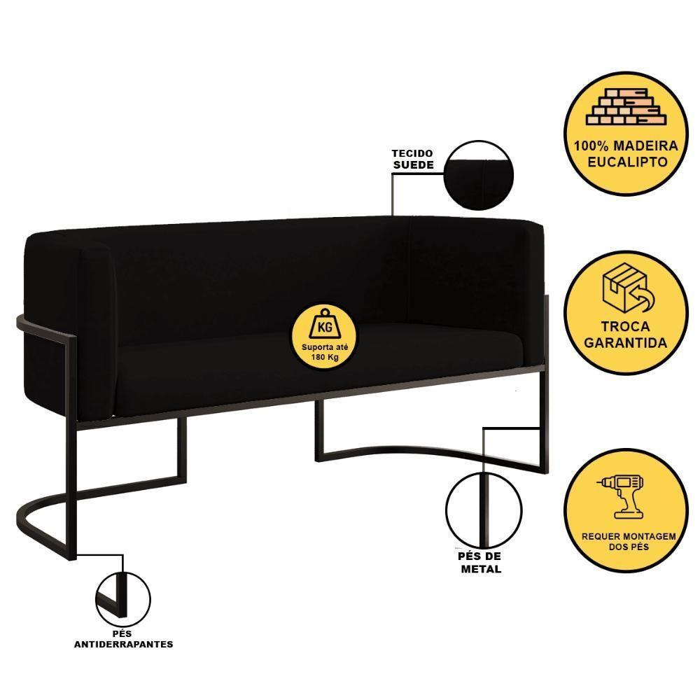 Kit 2 Poltronas Sofá 2 Lugares Para Recepção Balaqui Preto - 6