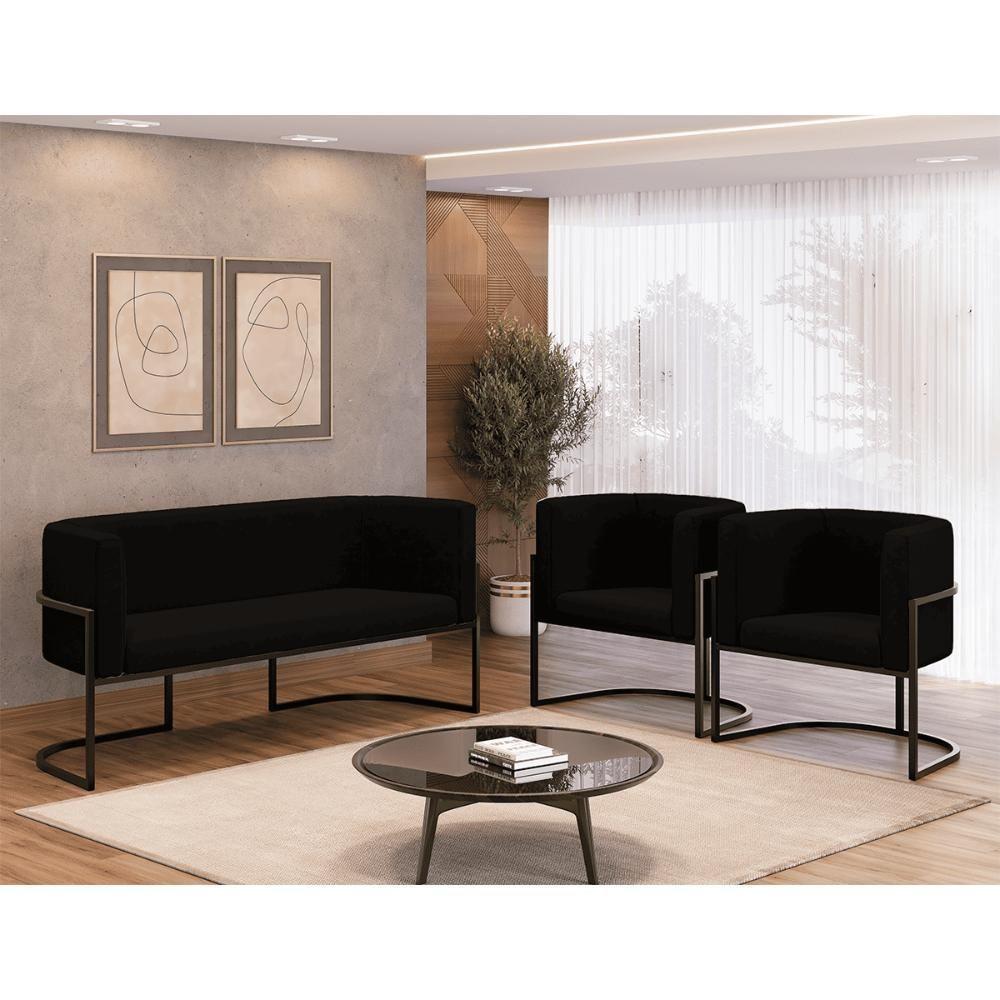 Kit 2 Poltronas Sofá 2 Lugares Para Recepção Balaqui Preto - 7