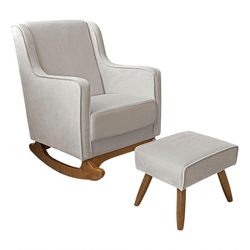 Cadeira Poltrona De Amamentação E Balanço áquila C- Puff - Anjo De Casa Cor Veludo Off White Desenho Do Tecido Liso - 1